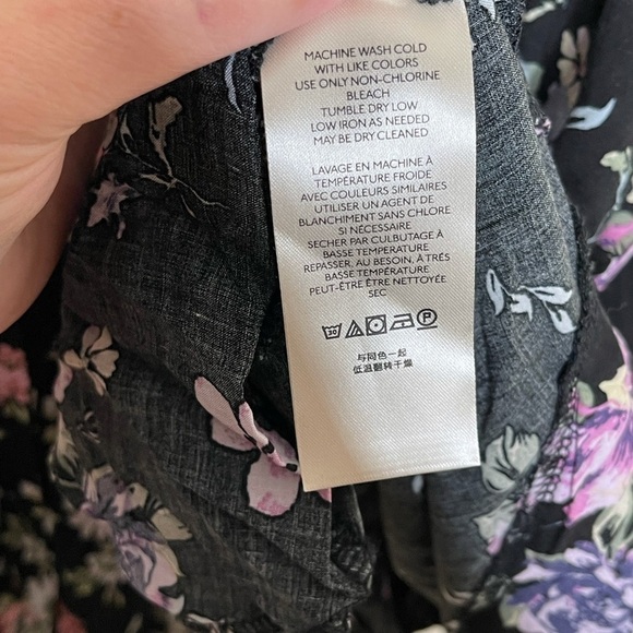 Free People Loretta Floral Ruffle Boho Tunic Top Black Pink Size Small - Picture 15 of 15